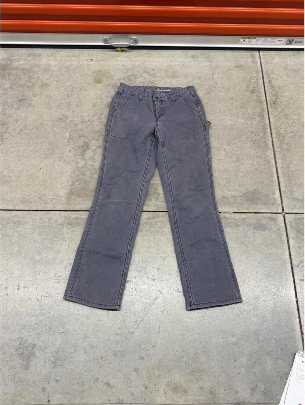 vintage carhartt grey straight leg fleece lined cargo pants size 4 WOMENS - Picture 2 of 4